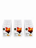Twelve-pack of Elgon Nuts 1 oz roasted and salted macadamia nuts arranged in rows of individual snack pouches.