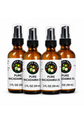 Four Elgon Nuts pure macadamia hair and skin oil 2 fl oz amber glass spray bottles displayed against a white background.