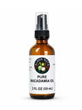 Elgon Nuts pure macadamia hair and skin oil in a 2 fl oz amber glass spray bottle with black pump and white label.
