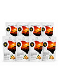 Eight 4 oz bags of Elgon Nuts roasted and salted macadamia nuts displayed in two rows.