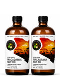 Two 32 fl oz bottles of Elgon Nuts extra virgin macadamia nut oil, cold pressed in Utah from Kenyan-grown macadamias.