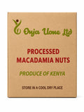 Elgon Nuts bulk macadamia nut packaging featuring a silver insulated bag and branded cardboard shipping box.
