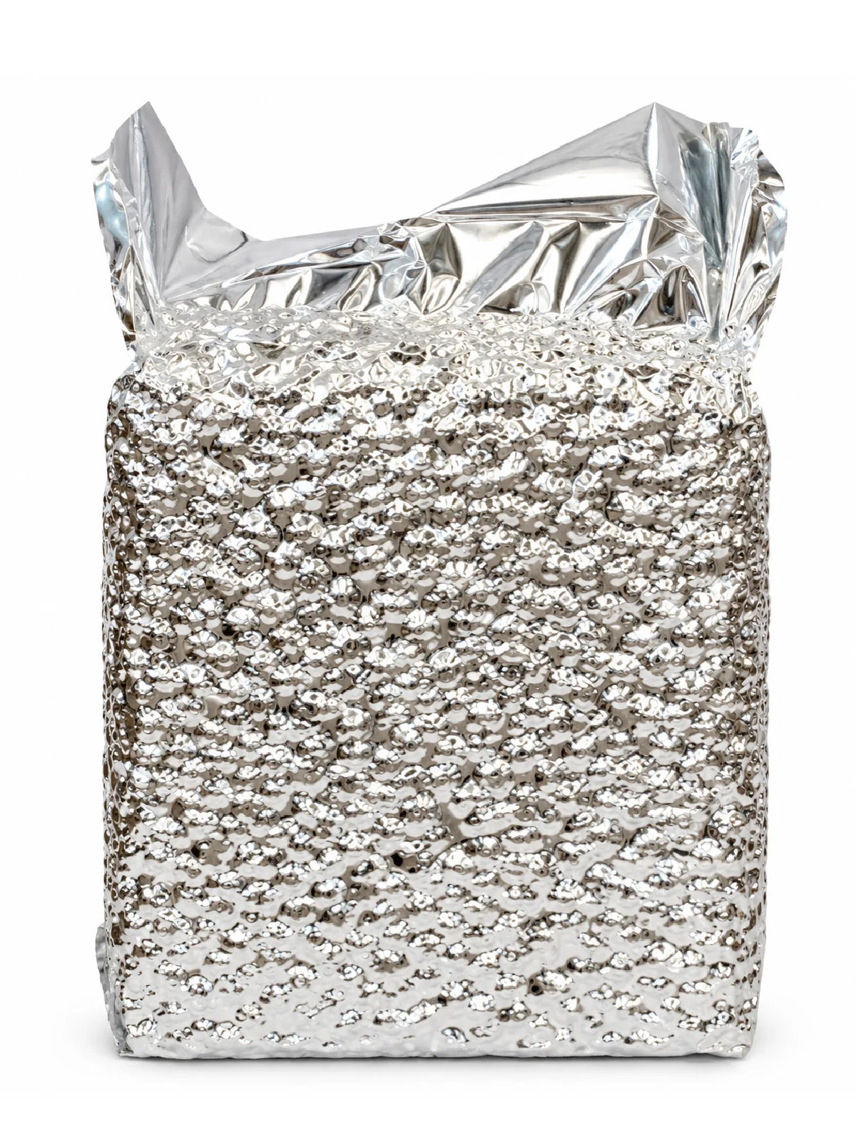 Large silver insulated packaging bag used for Elgon Nuts bulk raw macadamia nuts.