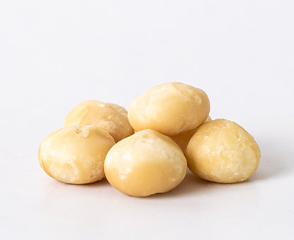 Style 1S raw macadamia nuts featuring small whole kernels arranged in a pile on a white background.